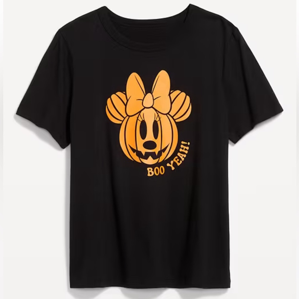 Disney Old Navy Black T-Shirt with Orange Pumpkin Design